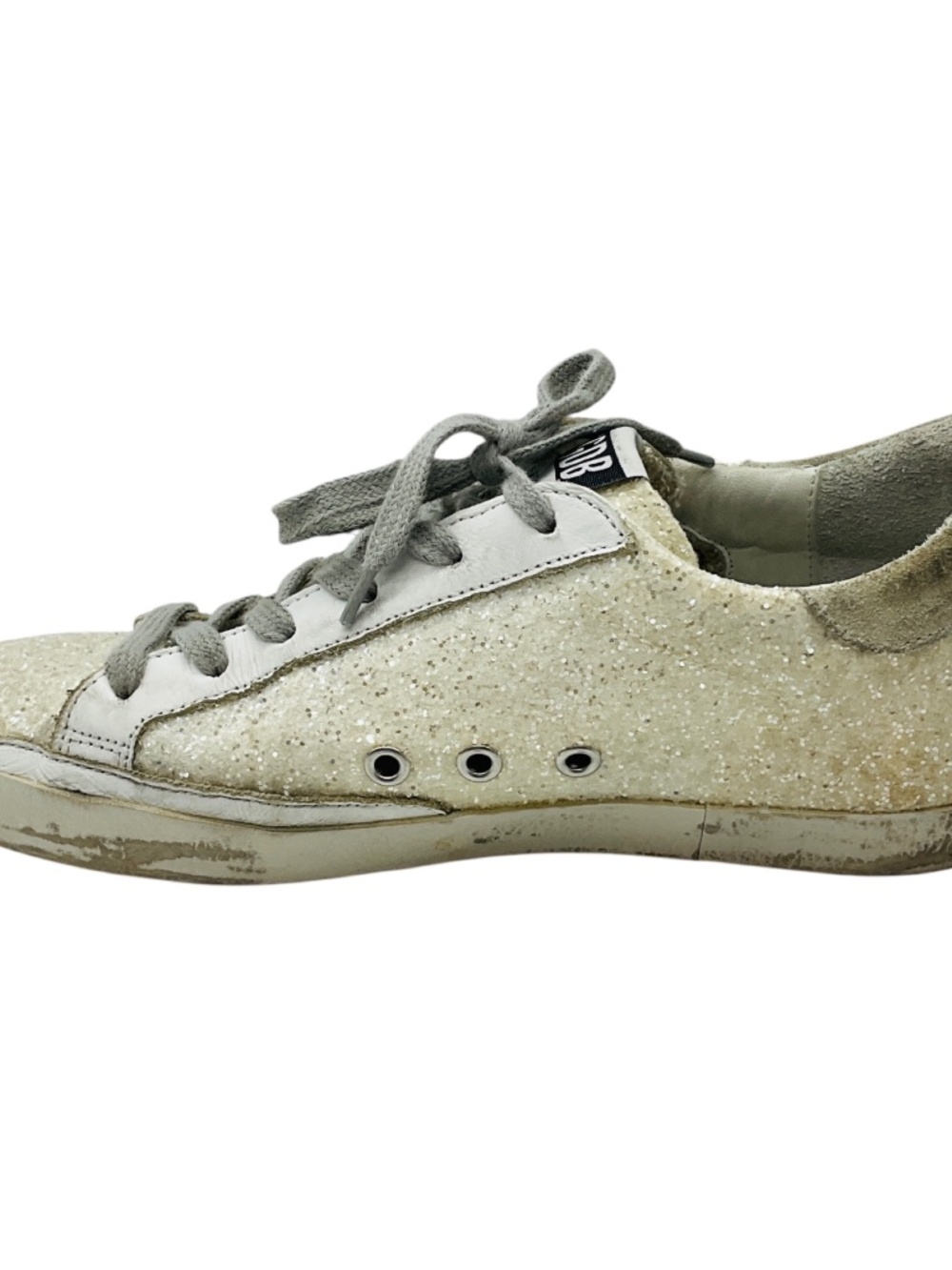 GOLDEN GOOSE DELUXE BRAND WHITE / GREY SUEDE TRIMMED GLITTER LOW TOP SUPERSTAR S - Picture 3 of 7